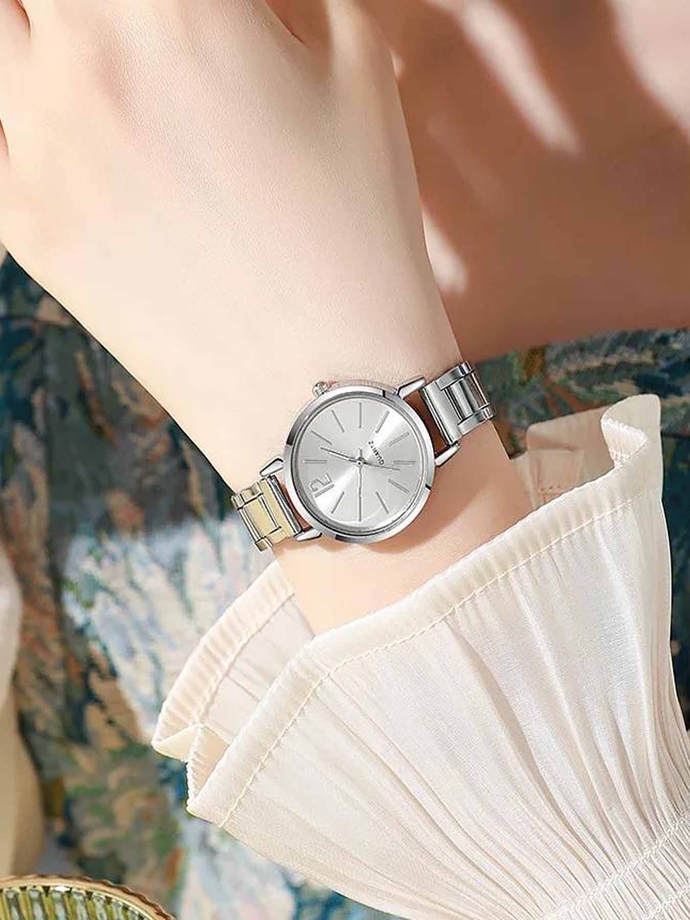 Fashion Quartz Watch for Women's Luxury Watch, Simple Circular Dial, Stainless Steel Women's Watch