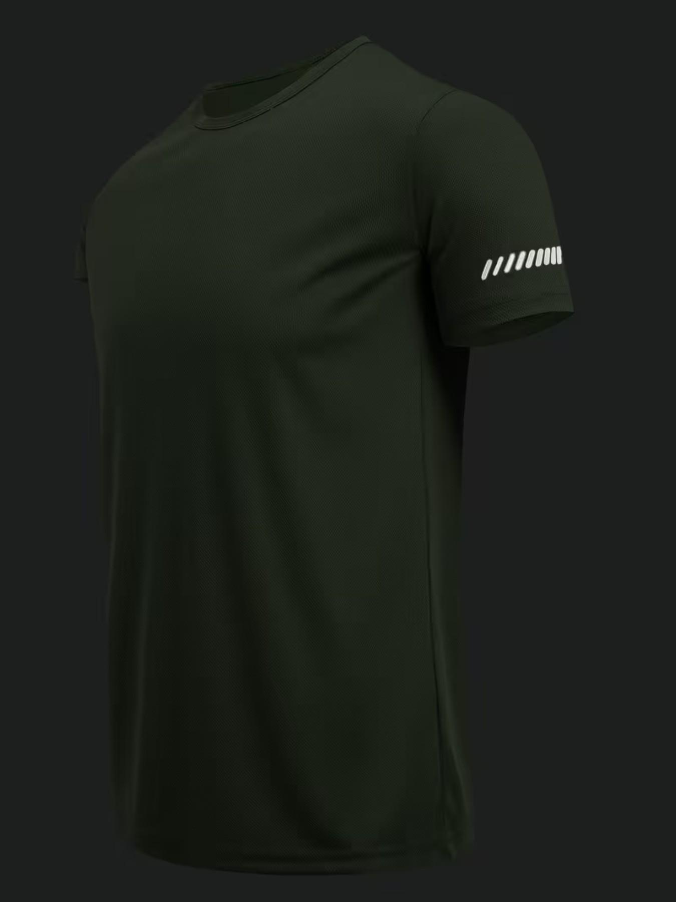 4-Pack Men's Sportswear Tees, Breathable Quick-Dry Round Neck, Reflective Stripes, Moisture-Wicking Polyester, Ideal for Running, Cycling, Gym