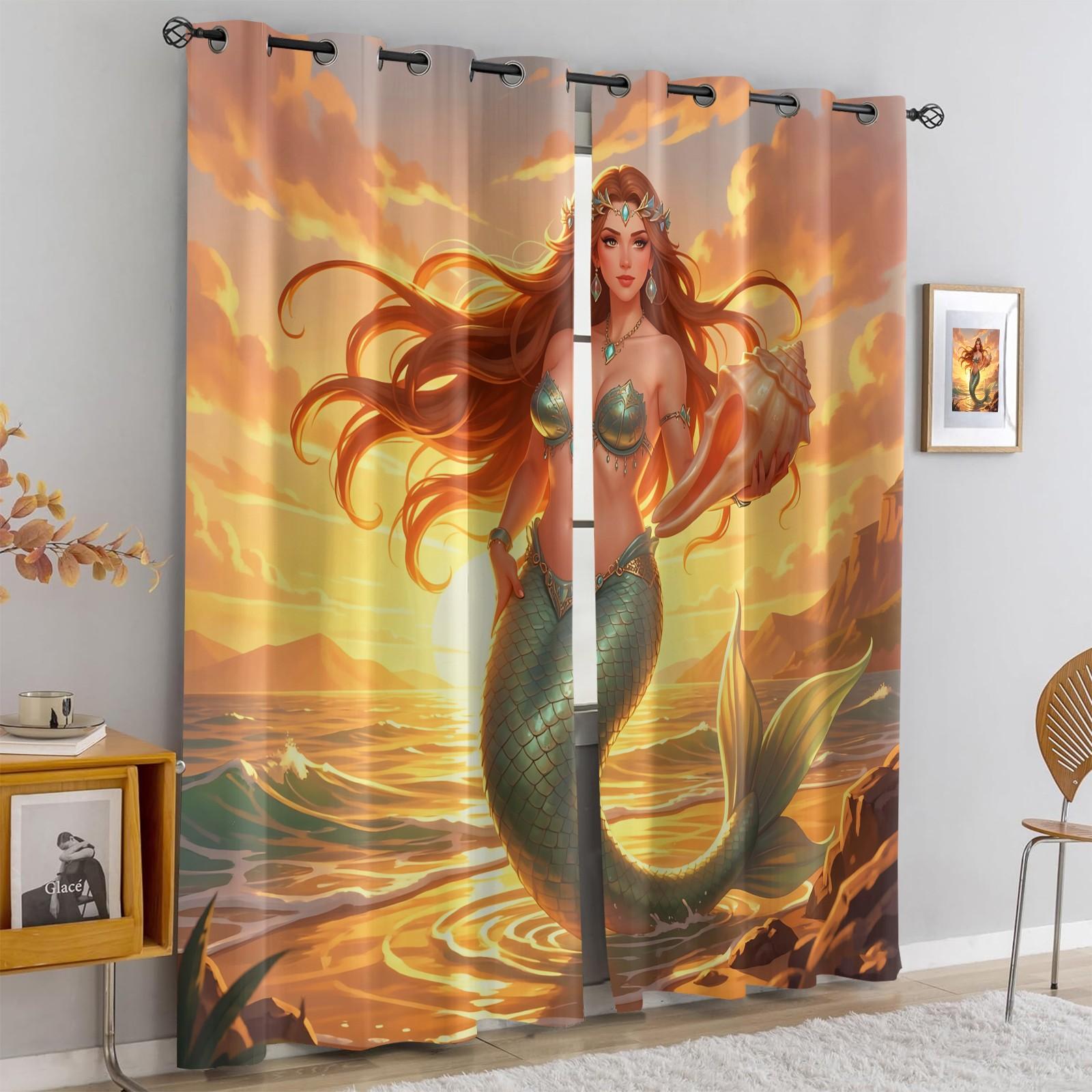 2Pcs Dreamy Ocean Style Blackout Curtains, Sun Protection, Sound Insulation And Easy Care. Ideal for Kids' Rooms And Princess Rooms. Safe, Stylish, And Enhances Artistic And Fairytale Ambiance.