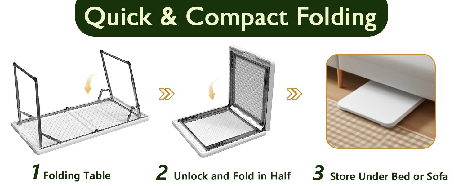 4FT/6FT/8FT Plastic Folding Table, Portable Picnic Table Outdoor with Built in Handle & Steel Legs, for Party, Dining, Wedding, Events, Picnic Indoor, Outdoor, Camping, Utility, Folding
