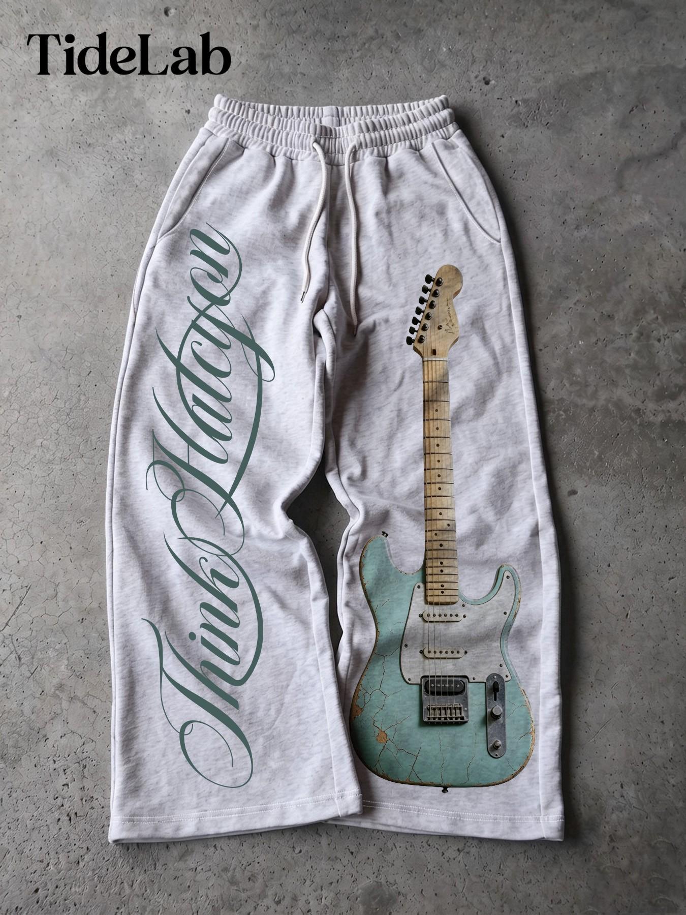Unisex Vintage Electric Guitar Print Comfy Loose-Fit Classic Relaxed Fit Casual Pants, Classic Streetwear Style, Ideal for Daily Wear and Music Festivals