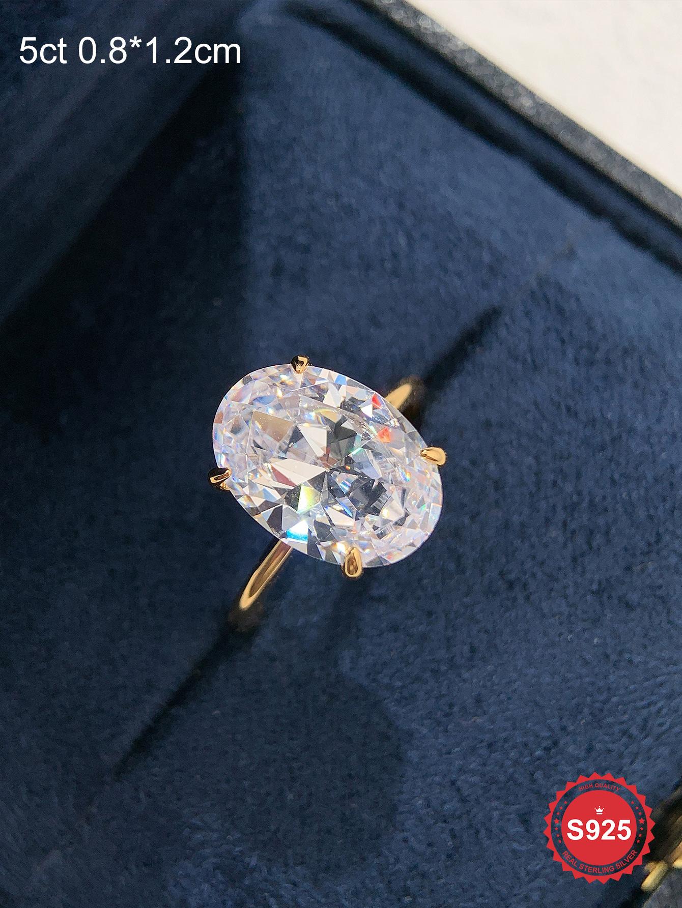 S925 Sterling Silver Fashionable Oval Shaped Artificial Zircon Ring, Elegant Jewelry for Women, Trendy All-match & Exquisite Jewelry for Birthday Gift