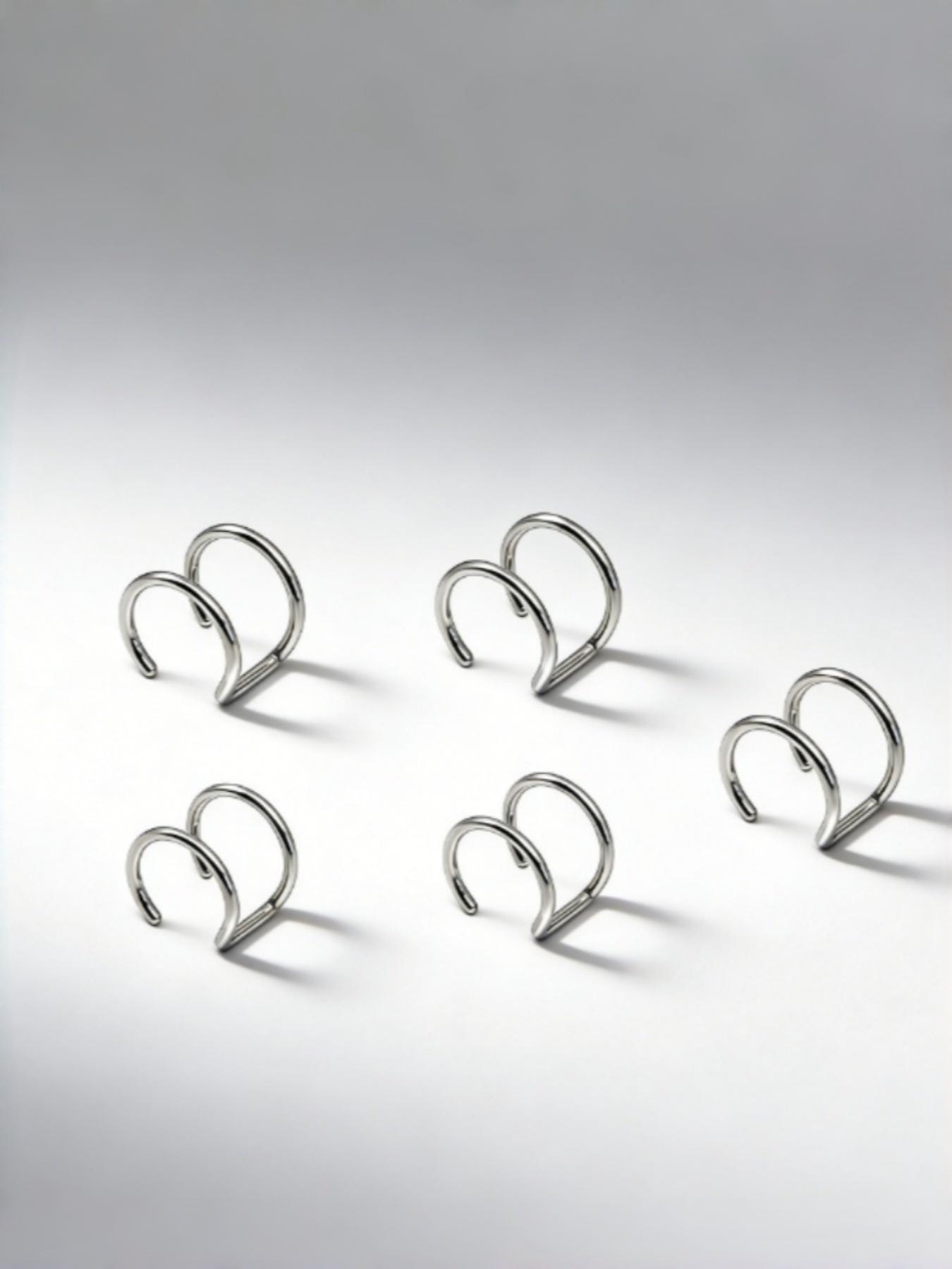 5Pcs U-Shaped Ear Cuff & Lip Clip Set – Rounded Tip Non-Scratch, No Piercing Cartilage Hoop, Fake Lip Ring, Adjustable 5 Colors, Singles Day New Year Gift