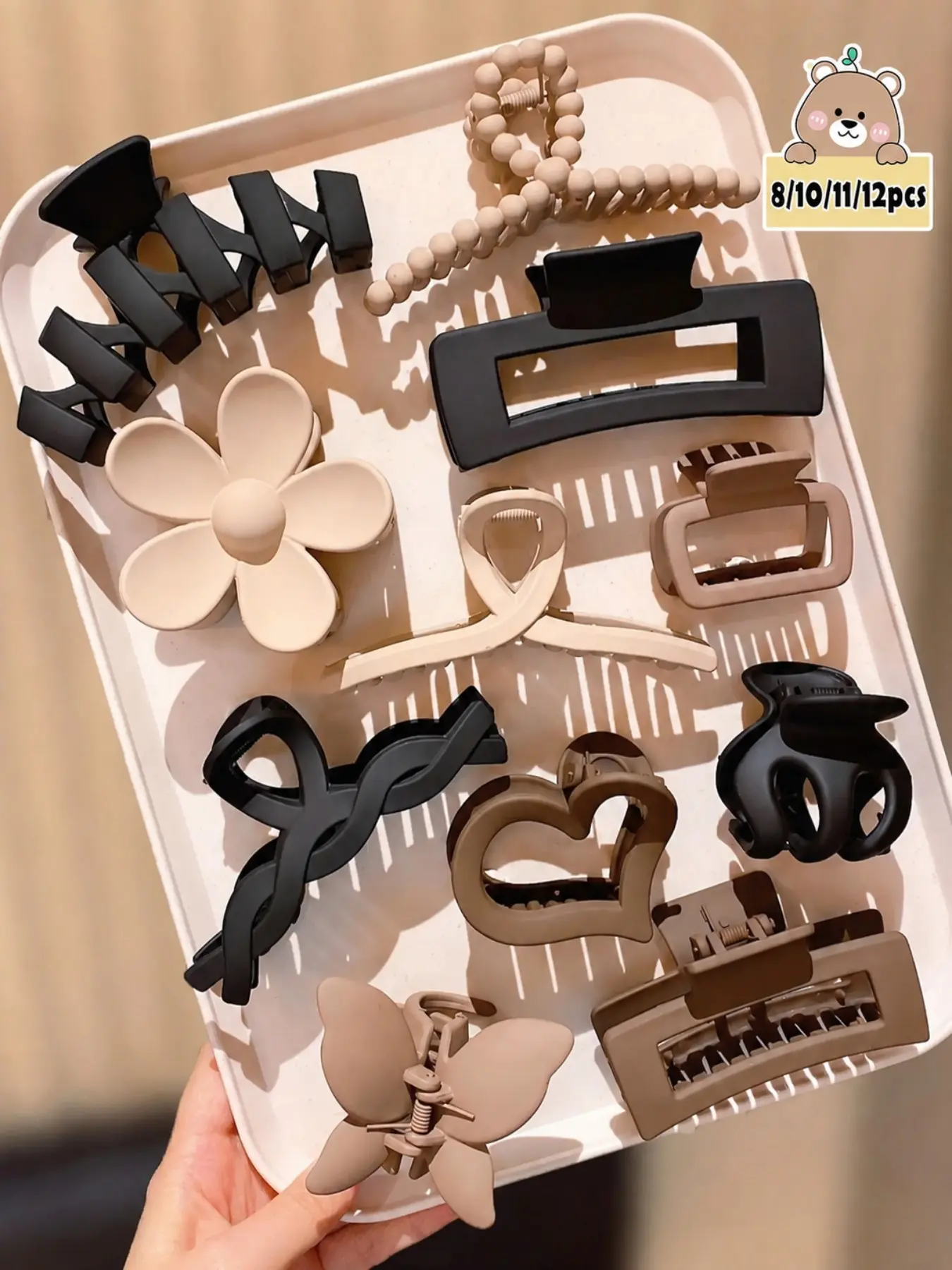 8/10/11/12pcs Matte Hair Claw Set, Plain Color Flat Claws, Floral Hair Clips, Simple Fashion Accessories for Thick Hair, Women's Hairstyles