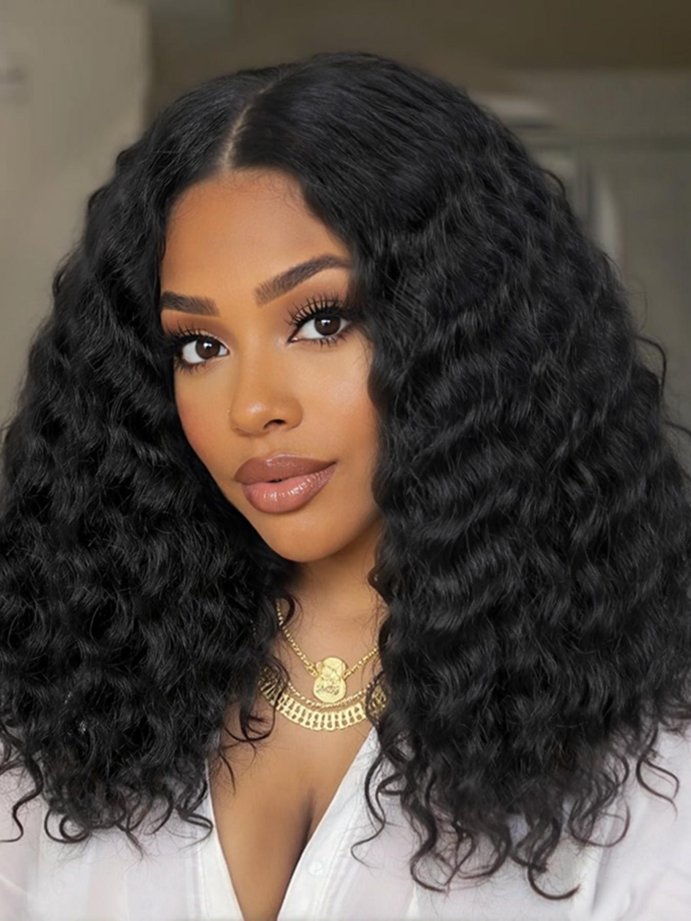 12 Inch Deep Wave Bob Wig Natural Black Wavy Wig Synthetic 