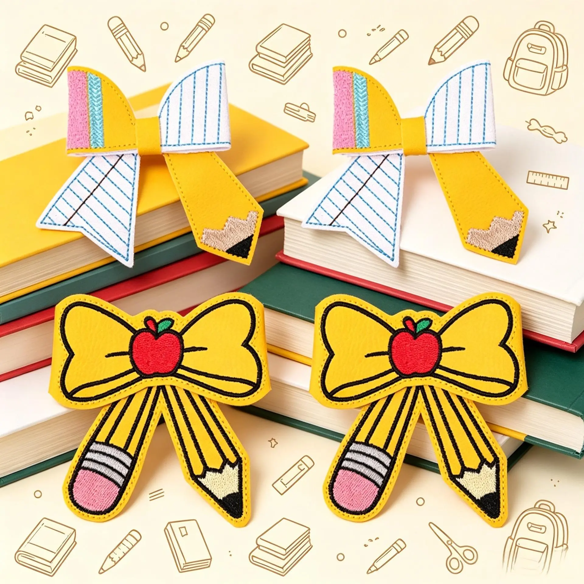 Back-to-School Pencil Bow Hair Clips for Girls – Embroidered Cute School Style Hair Accessories, Creative Pencil-Shaped Hair Bows, Handmade Fashion Hairpins for Classroom Daily Wear