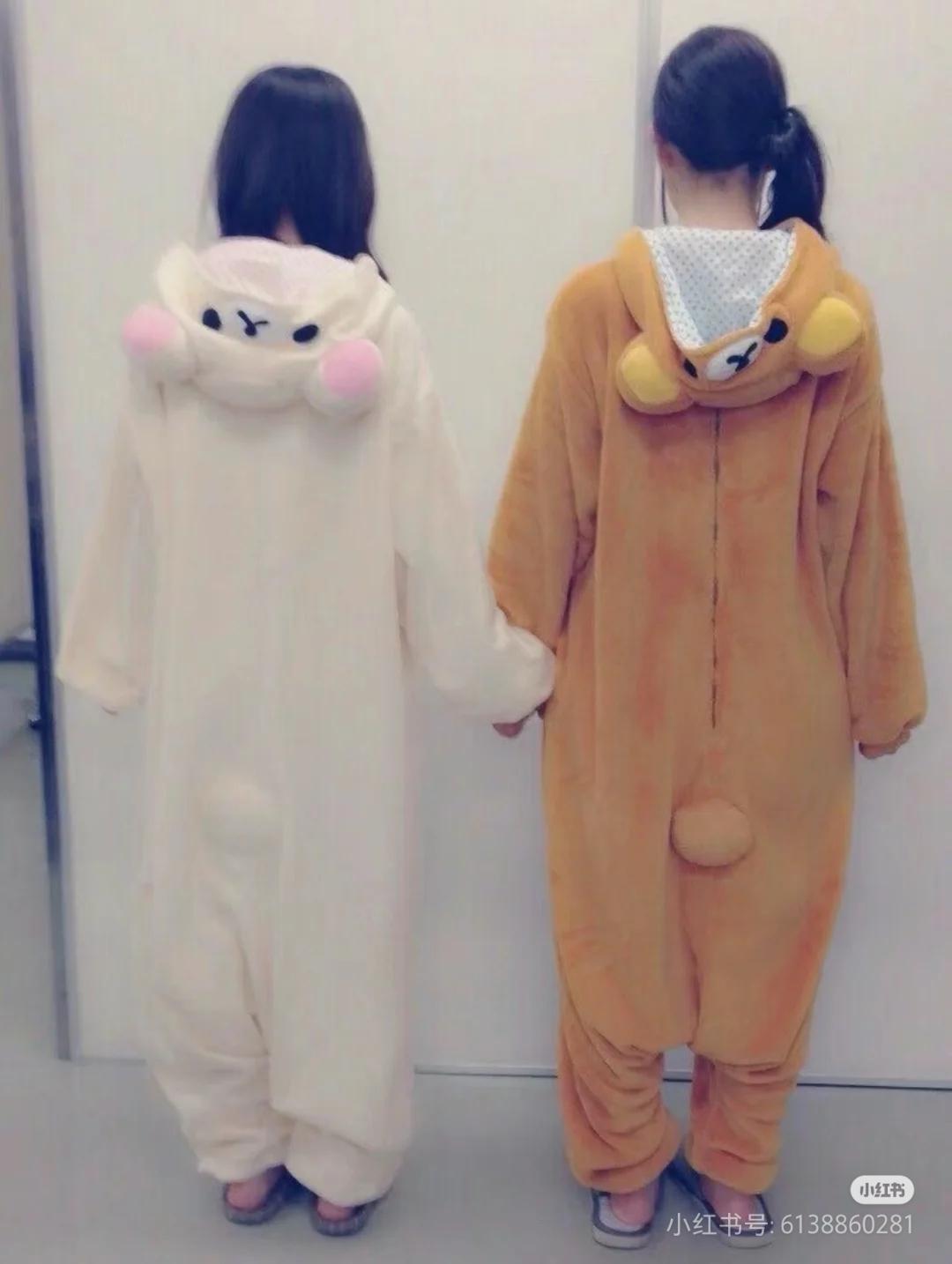 Adult Rilakkuma Kigurumi Bear Sister Onesie - Baggy Longsleeves Loose Polyester Anime Pajama, Oversized Cartoon Jumpsuit Nightwear & Loungewear