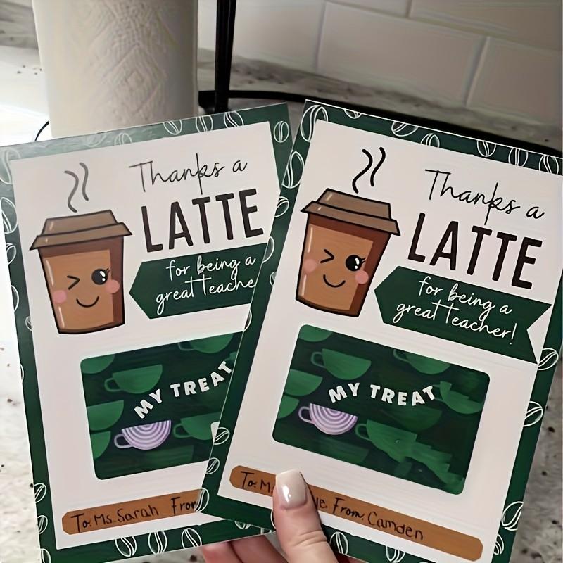 5-Pack 'thanks a Latte' Teacher Thank You Gift Card Holders, DIY Coffee Theme Cards, Perfect for End-Of-Year or Christmas Gifts