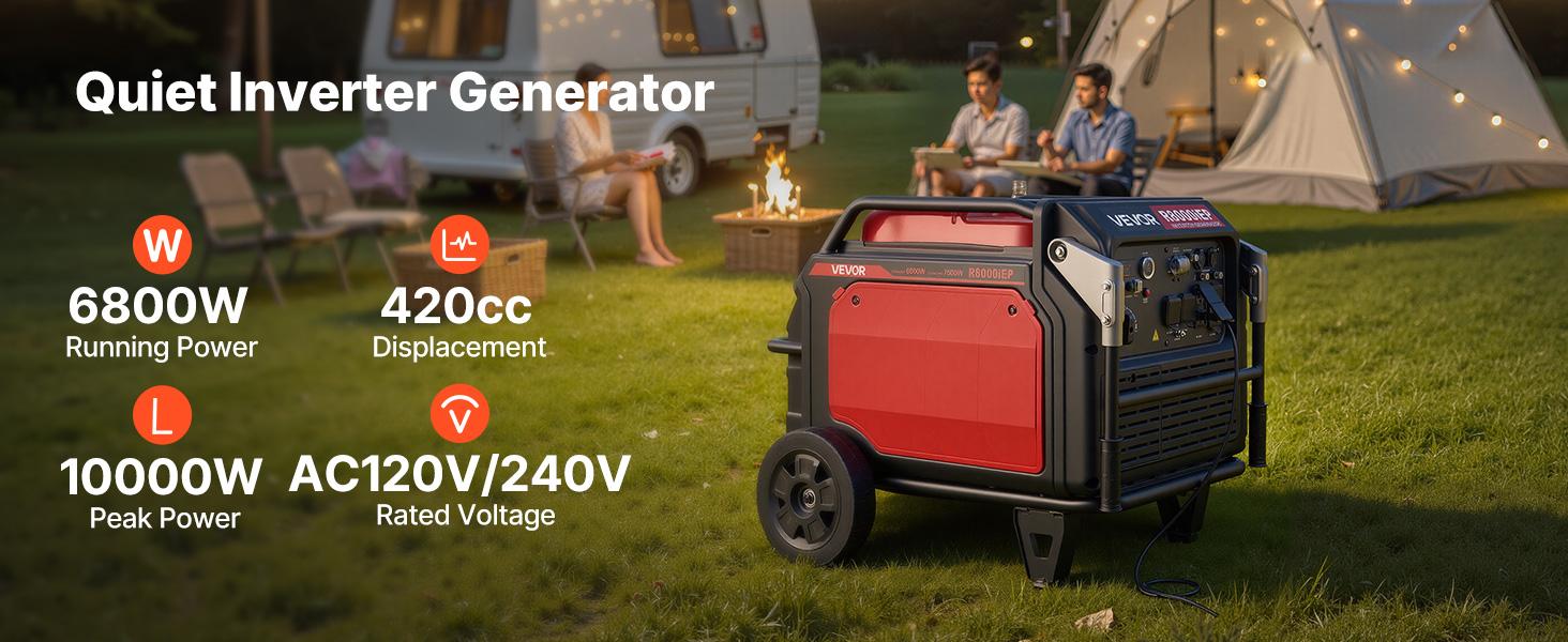 VEVOR Inverter Generator, 10000W Peak Watt 6800W Operating Watt Quiet Inverter Generator, Remote Start Inverters Generators for Home Outdoor, Gas Powered, Stable Power, CO Sensor, RV Ready 1A 2.1A Outlets, Long Run Time VEVOR Inverter Generator, 10000W Peak Watt 6800W Operating Watt Quiet Inverter Generator, Remote Start Inverters Generators for Home Outdoor, Gas Powered, Stable Power, CO Sensor, RV Ready 1A 2.1A Outlets, Long Run Time