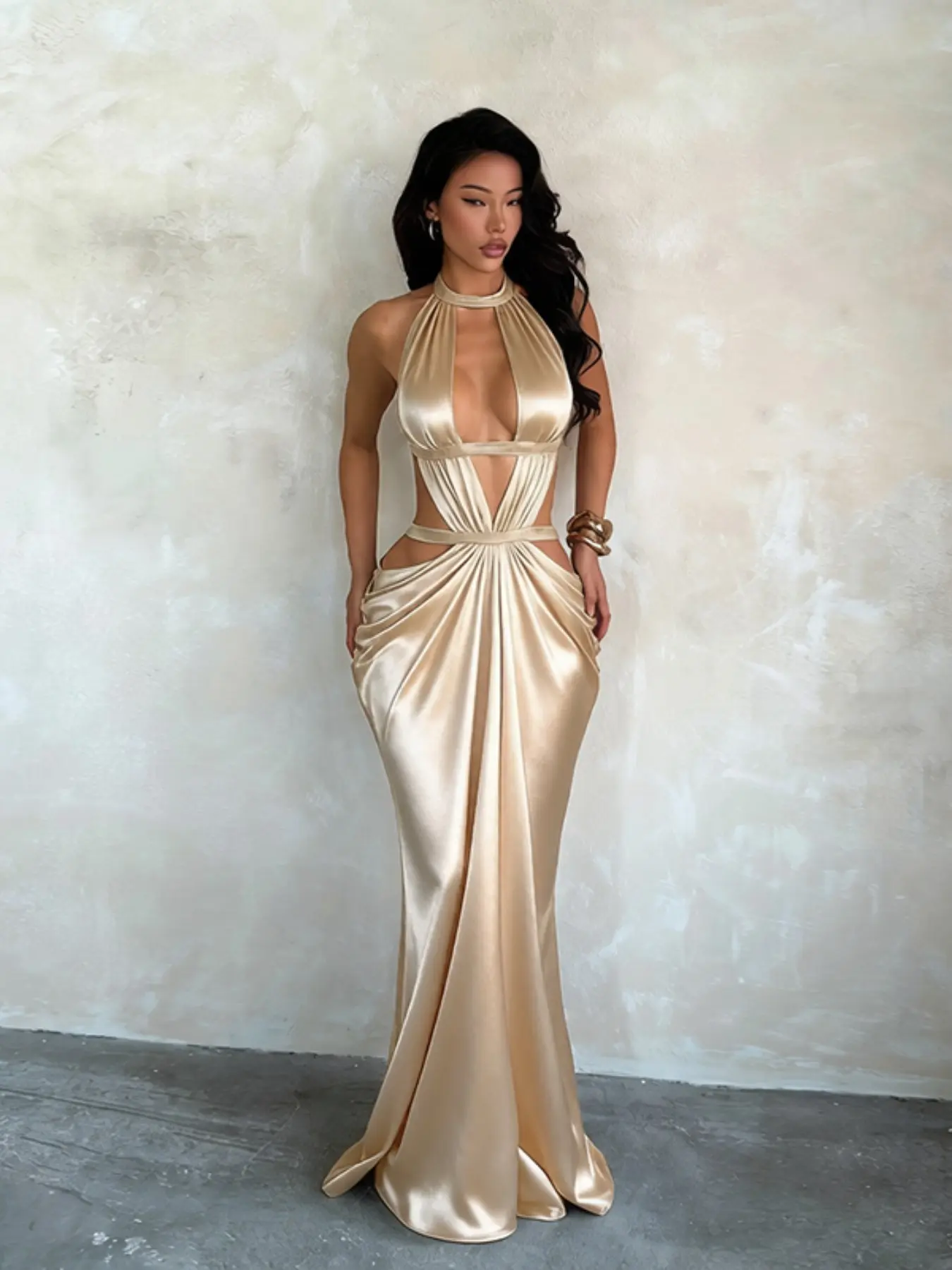 Solid Color Satin Backless Dress, Elegant Evening Gown, Formal Wear, Perfect for Weddings and Parties, Luxurious Fabric, Timeless Design