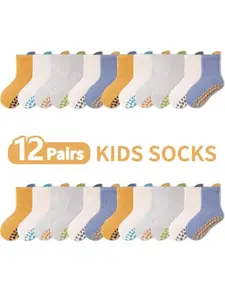 12 Pairs Kids Floor Socks, Summer Thin Mid-Calf, Unisex Baby Mesh Indoor Walking Anti-Slip, Comfortable Soft, Playground Trampoline Socks