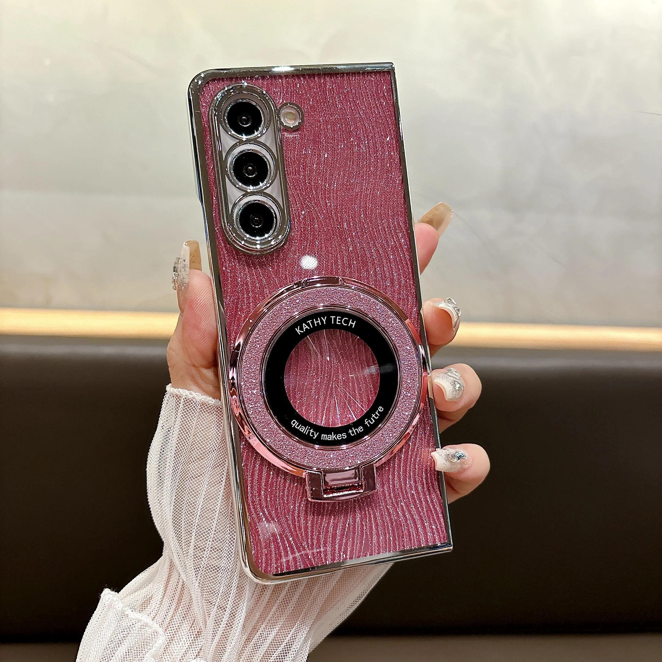 Ring Electroplate Sparkling Phone Case for Samsung Galaxy Z Fold 7 6 5 4 3 Fold6 Fold5 Fold4 Fold7 Magnetic Shockproof  Cover