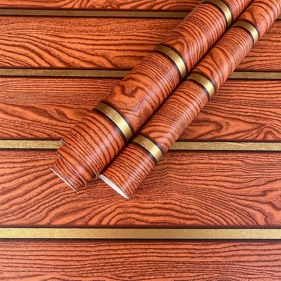 Luxury 3D Grille Wood Grain Wallpaper with Border, Self-Adhesive PVC Wall Paper for Home Decor, Hotel, TV Background Wall