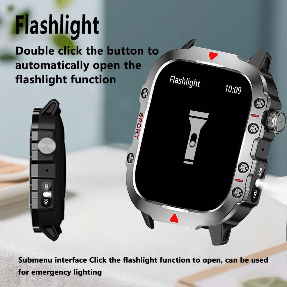 Commerce Flashlight Smartwatch HD Screen Fashionable Digital Watches Multiple Sports Modes Wireless Call Health Tracker Business Smart Watch Men Multifunctional 2.01 Inch