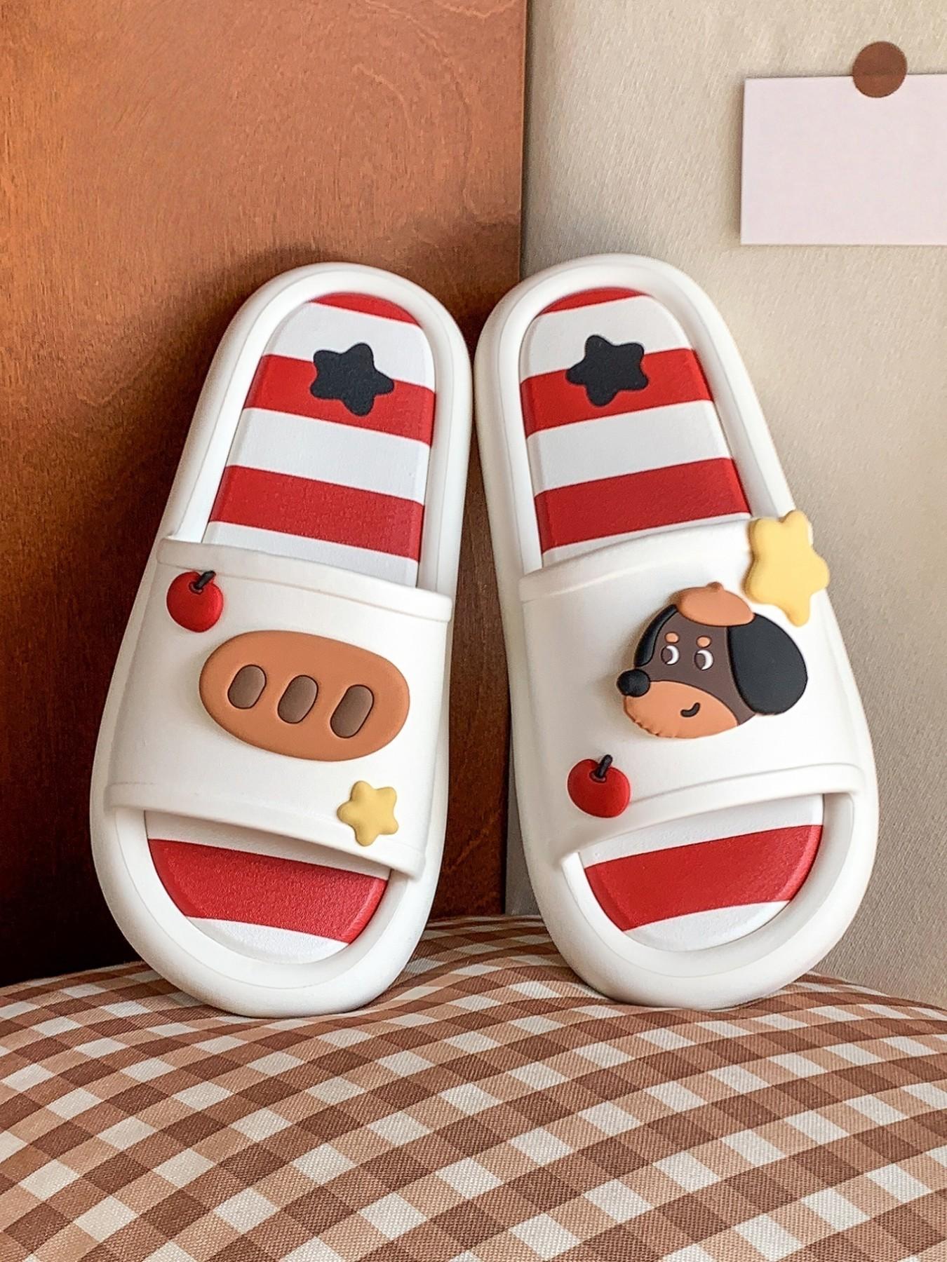 Cute Cartoon Dog Eva Slippers, Colorblock Striped Design, Comfortable Indoor Footwear, Perfect Gift, Multiple Colors Available