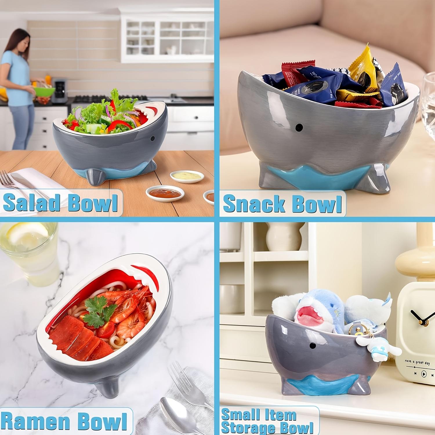 40oz Large Shark Ramen Bowl – Home Decor, Decorative Soup Bowl, Entryway Key Bowl, Cute Ceramic Bowl for Snacks/Soup/Candy, Soup Bowls, Handmade Fruit Bowl for Kitchen Counter, Unique and Fun Shark-Themed Gift