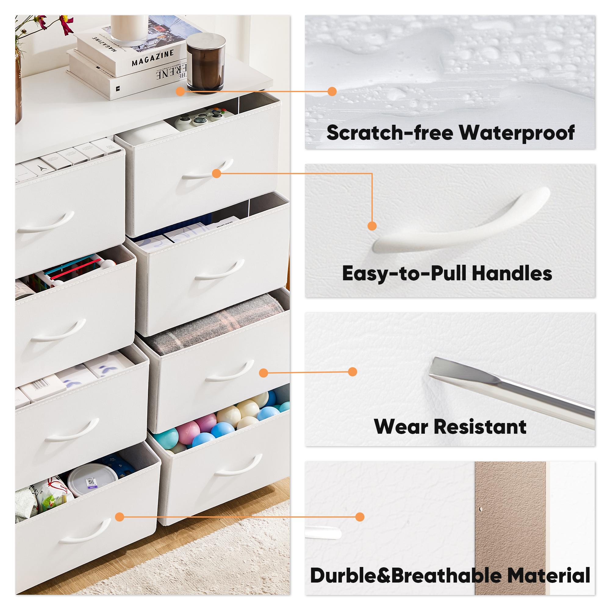 Tall Fabric Dresser with 8 Drawers, Wooden Top Storage Tower with Steel Frame for Closet, Nursery, Entryway, Kid's Room, Easy Assembly