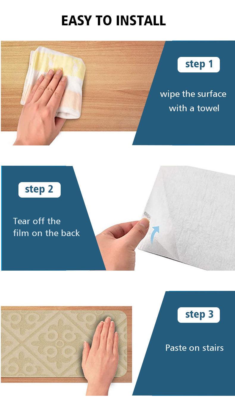 Non Slip Stair Treads Self Adhesive Carpet with Embossed Pattern Washable Stair Mat for Home Indoor Anti Skid Stair Risers