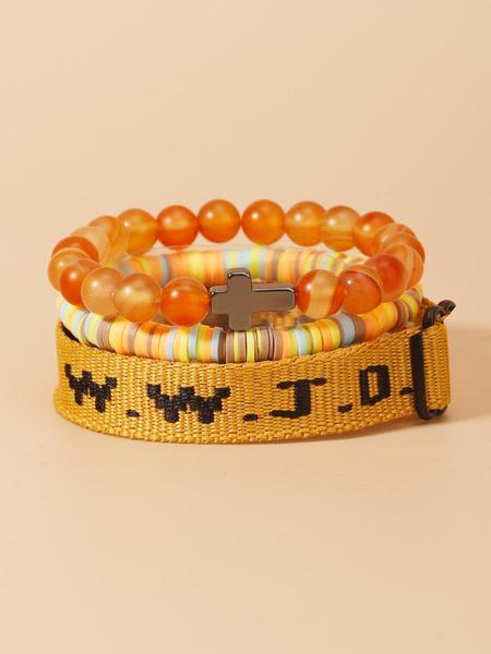WWJD Beaded Bracelet, Fashionable Cross Charm Decor Bracelet for Women & Men, Trendy All-match & Exquisite Jewelry for Birthday Gift
