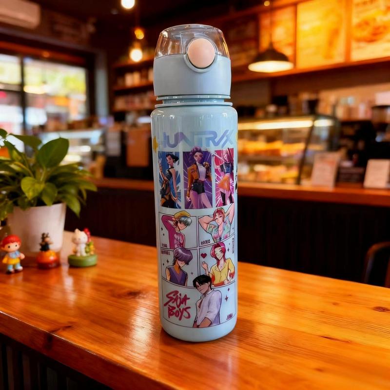 K-Pop Ghost Hunter Theme Totem Water Bottle, Reusable Hard Plastic with Lid and Straw, 700ML Eco-Friendly Alternative, Perfect for School and Travel