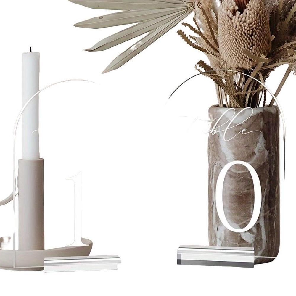 Transparent arched table number plate for weddings, 5 * 7-inch arched acrylic table number with acrylic bracket, table guide plate, suitable for wedding parties, birthday parties, and other occasions