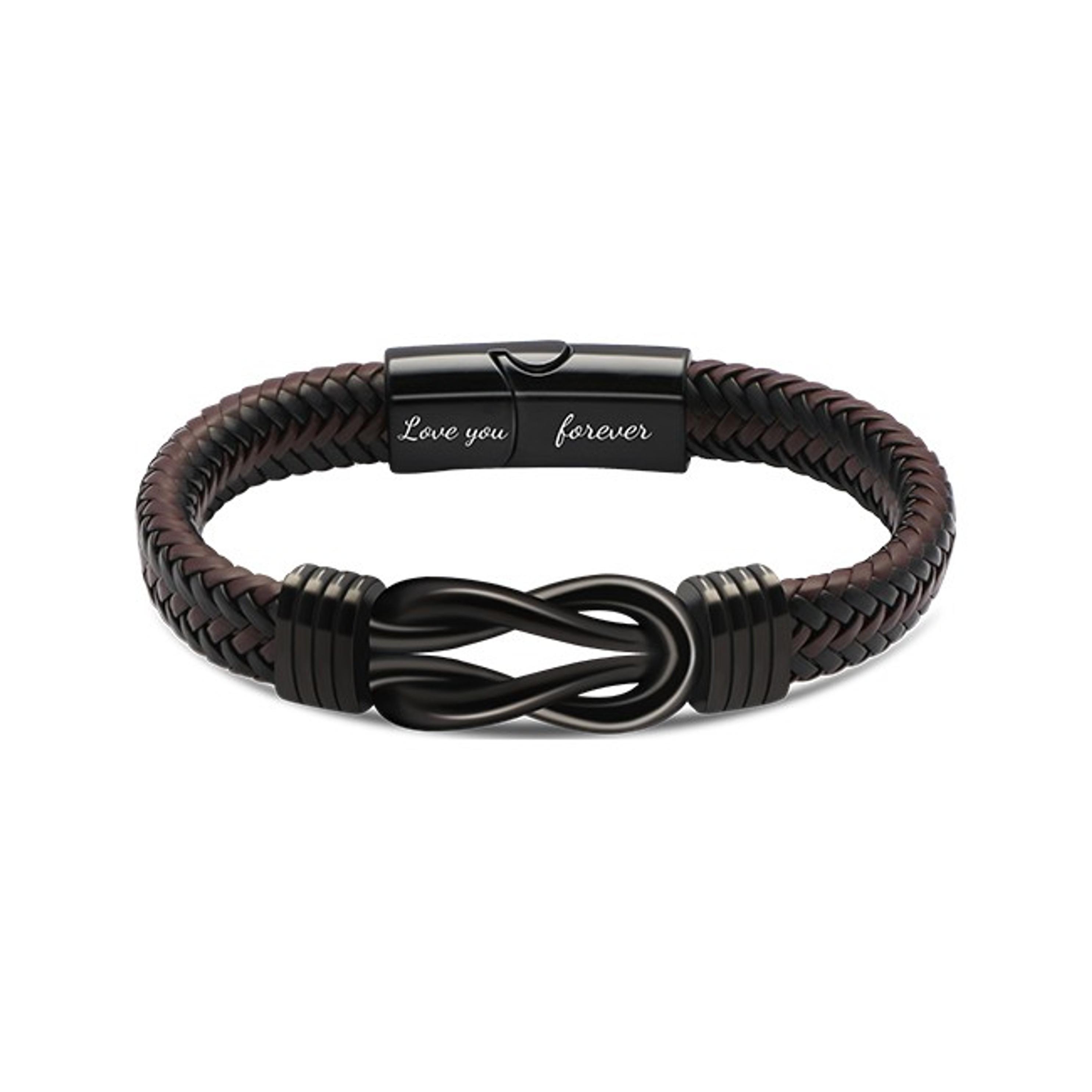 Brown Braided Leather Infinity Bracelet for Men - Stainless Steel Engraved "Love You Forever" - Gift for Dad Husband Boyfriend Son Grandson Brother Nephew Uncle - 7.5/8.5/9 InchesGift Brown Braided Leather Infinity Bracelet for Men - Stainless Steel Engraved "Love You Forever" - Gift for Dad Husband Boyfriend Son Grandson Brother Nephew Uncle - 7.5/8.5/9 InchesGift