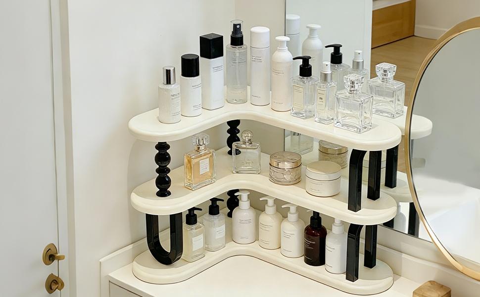 Countertop Organizer Storage Rack, Three-Layer Adjustable Corner Shelf, Ideal for Kitchen Bathroom Spice Rack Coffee Area Sink Top Vanity, Bathroom Organization