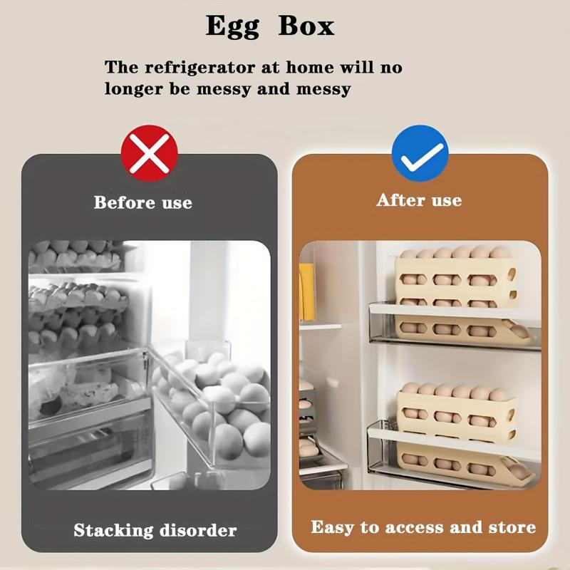 30-egg fridge rack - Automatic rolling fridge egg storage box, space-saving egg dispenser holder, 4-layer fridge egg rack, large-capacity fridge egg storage box (white) Easter gift Refrigerator Accessories (DM378-2723