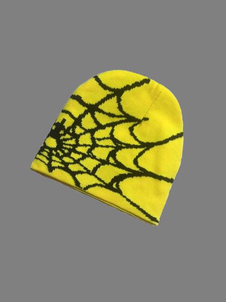 Unisex Spider Web Y2K Knit Beanie, Casual Fitted Hat for Fall & Winter, Trendy Jacquard Outdoor Cycling Cap, No Brim Design