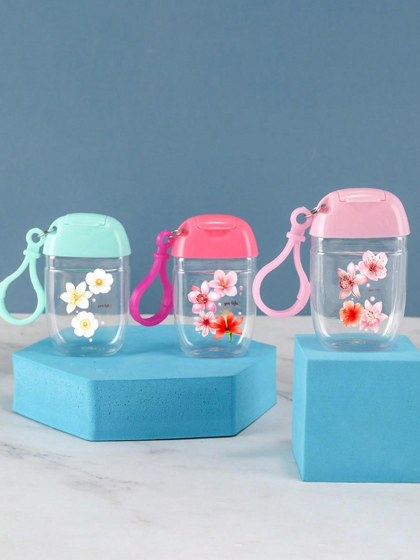30ML Transparent Travel Bottle with Floral Pattern, Hand Sanitizer Dispenser, Portable Hook, Multi-Use Cosmetic Container, Ideal for Travel