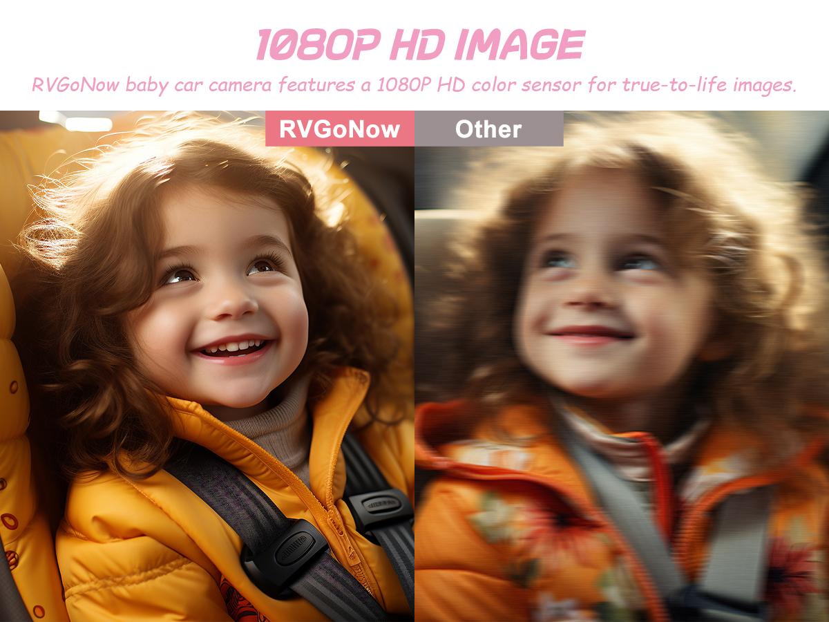 RVGoNow Baby Car Camera for Moms - USB Powered 4.3'' HD 1080P Monitor, Rear-Facing Seat Camera, Night Vision, 150° Wide-Angle, Easy Installation, Safe & Portable Baby Monitor for Car, Baby Mirror, New Moms Gift