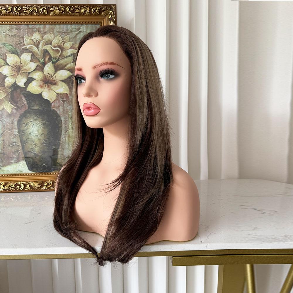 Lovestory Celeste 20Inch Natural Straight Synthetic Lace Front Wig 13x4 Heat Resistant Glueless Pre Cut Pre Layered Lace Wig For Women Highlight Color