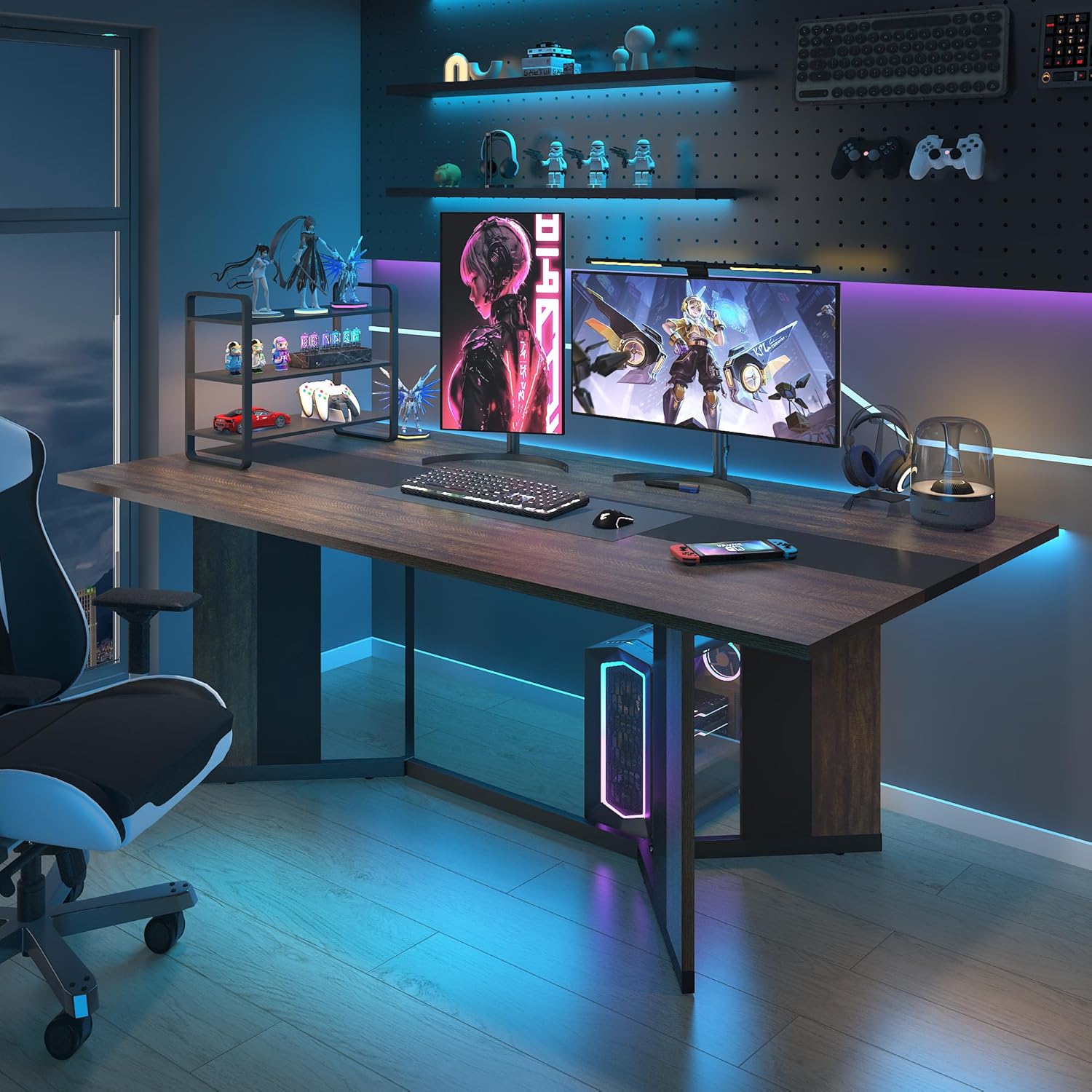 71In Large Rectangular Brown Dining Table for 4 5 6 7 8 People w/35 Marble-Color Wood Watrproof Tabletop,Adjustable Leg.6ft Luxurious Family Dinner Table for Office Kitchen Living Room, (white/Brown)