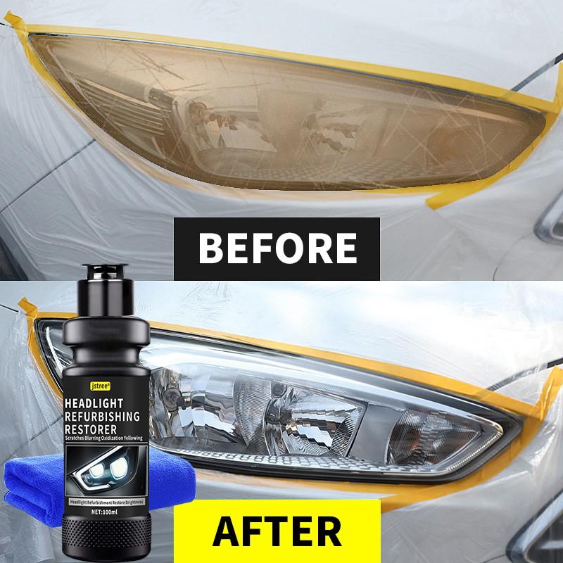 Jstree Car Headlight Restoration Liquid, Crack Scratch Repair, Lamp Cover Coating Brightening Polisher 100ML, Auto Care Essential