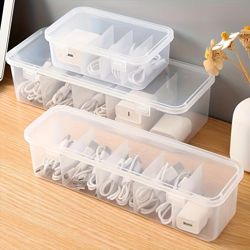 Large Capacity Cable Management Box with Lid, 5 Compartment Desktop Storage Solution, Durable Plastic, Space Saving for Office and Home