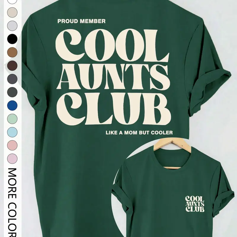 Women's Cool Aunts Club Letter Print Round Neck Tee, Casual Short Sleeve Crew Neck T-shirt for Daily Wear, Ladies Summer Sleepwear, Top, Casual Style Tee, Tops Tee