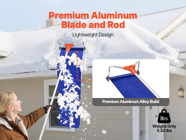 VEVORSnowRoofRake, 17inAluminumBlade, 4.1-17.2ftAdjustableRoofSnowScraperwithWheelsSlide, LightweightSnowsRemovalToolforHouseRooftopLeavesDebrisClearing