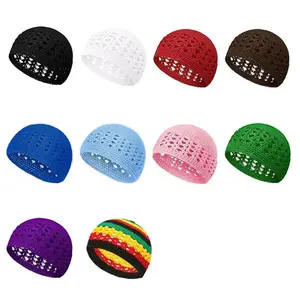 Unisex Knitted Crochet Beanie Hats Solid Color Handmade Kufi Hat Stretchy Winer Warm Cotton Skull Cap