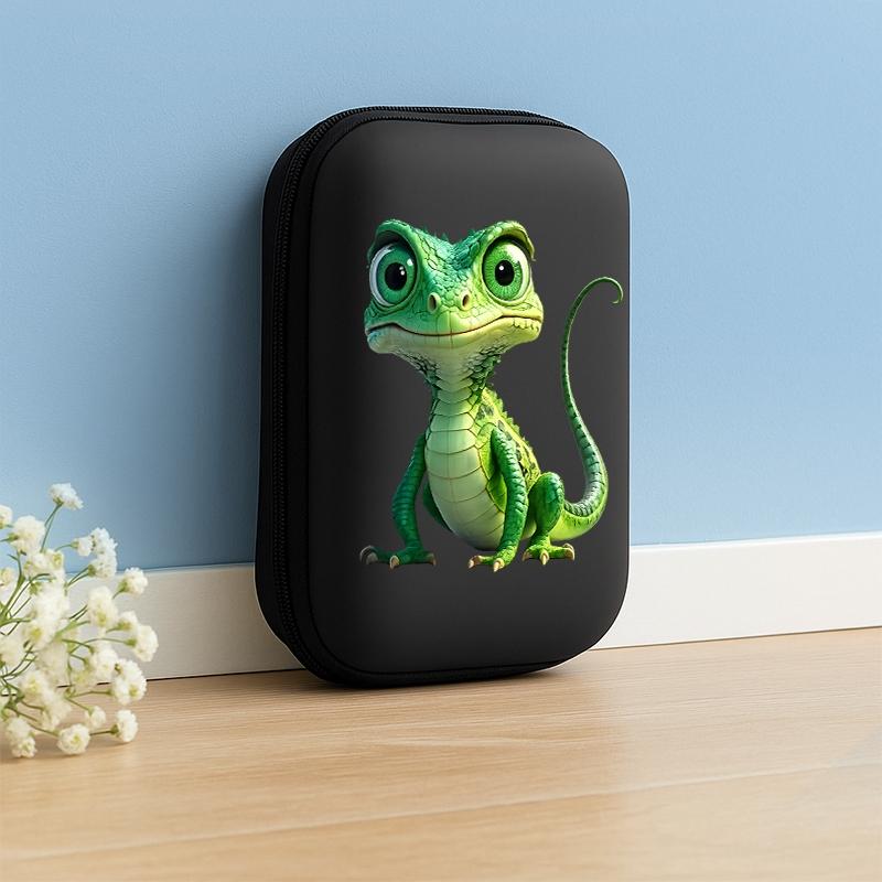 Q Edition Lizard Pattern Earbud Storage Case, Office & Travel Essential Eva Hard Shell Box, Diverse Design + Mesh Pocket
