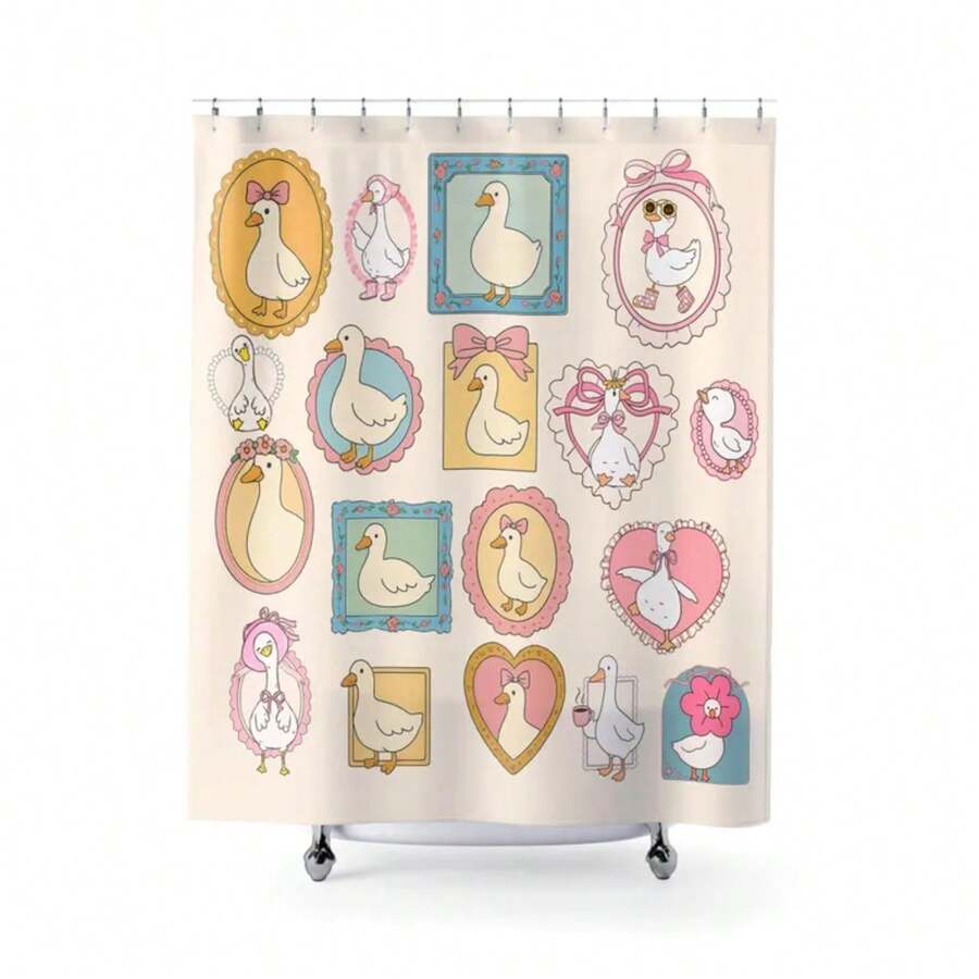 Goose Shower Curtain Unique Bathroom Decor Housewarming Duck Funny Goose Silly Coquette Stamp Frame Girl Dorm Home Decor