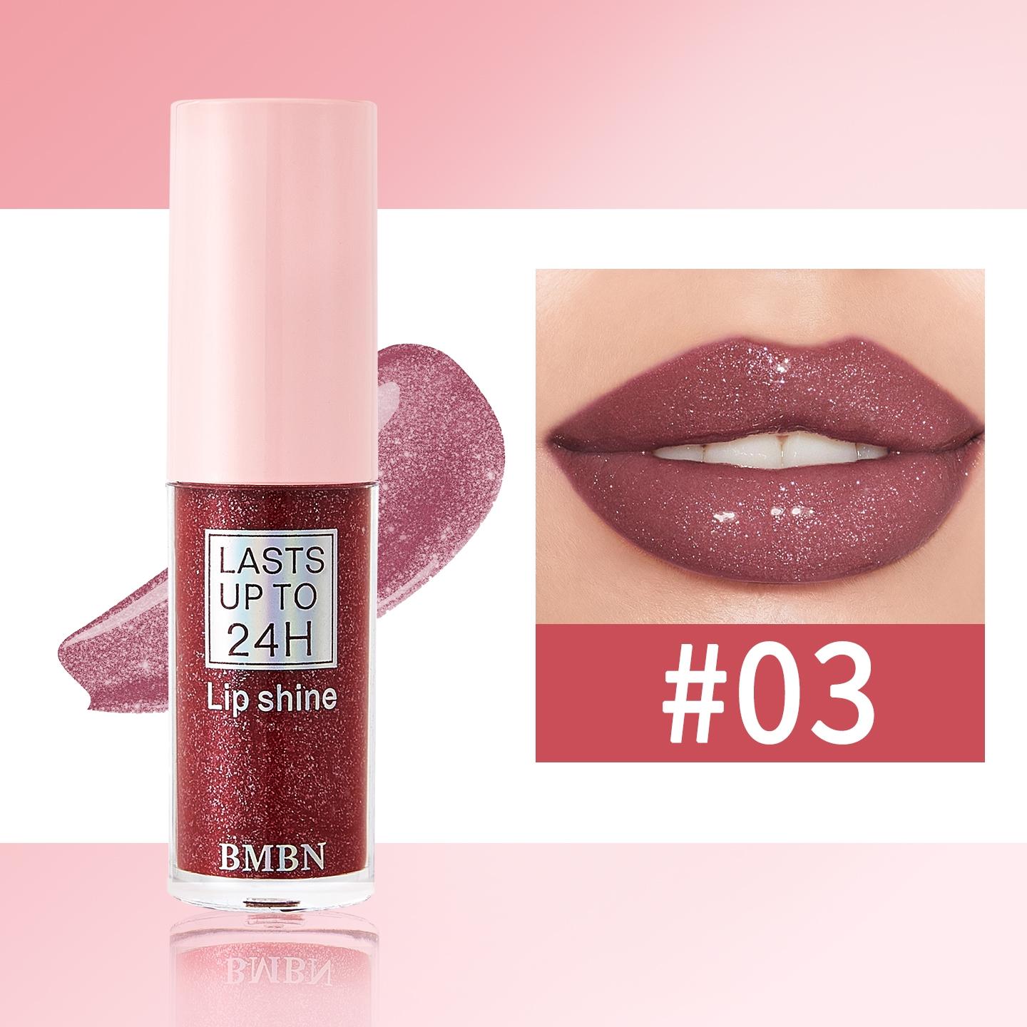 BMBN monochrome shiny lip gloss lipstick - shiny pink gel formula, shiny lip glaze, with glitter powder, instantly create a charming look, lasting shiny, berry color (pink and) - suitable for all beige colors, parties, activities, daily makeup - lip color