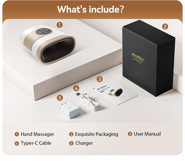 [Plus Model] CINCOM White Gold New Hand Massager, Rechargeable Finger Soother with Adjustable Comfort Settings, Soothing Warmth, User-Friendly Display—Perfect for Relaxation and an Ideal Gift for Loved Ones