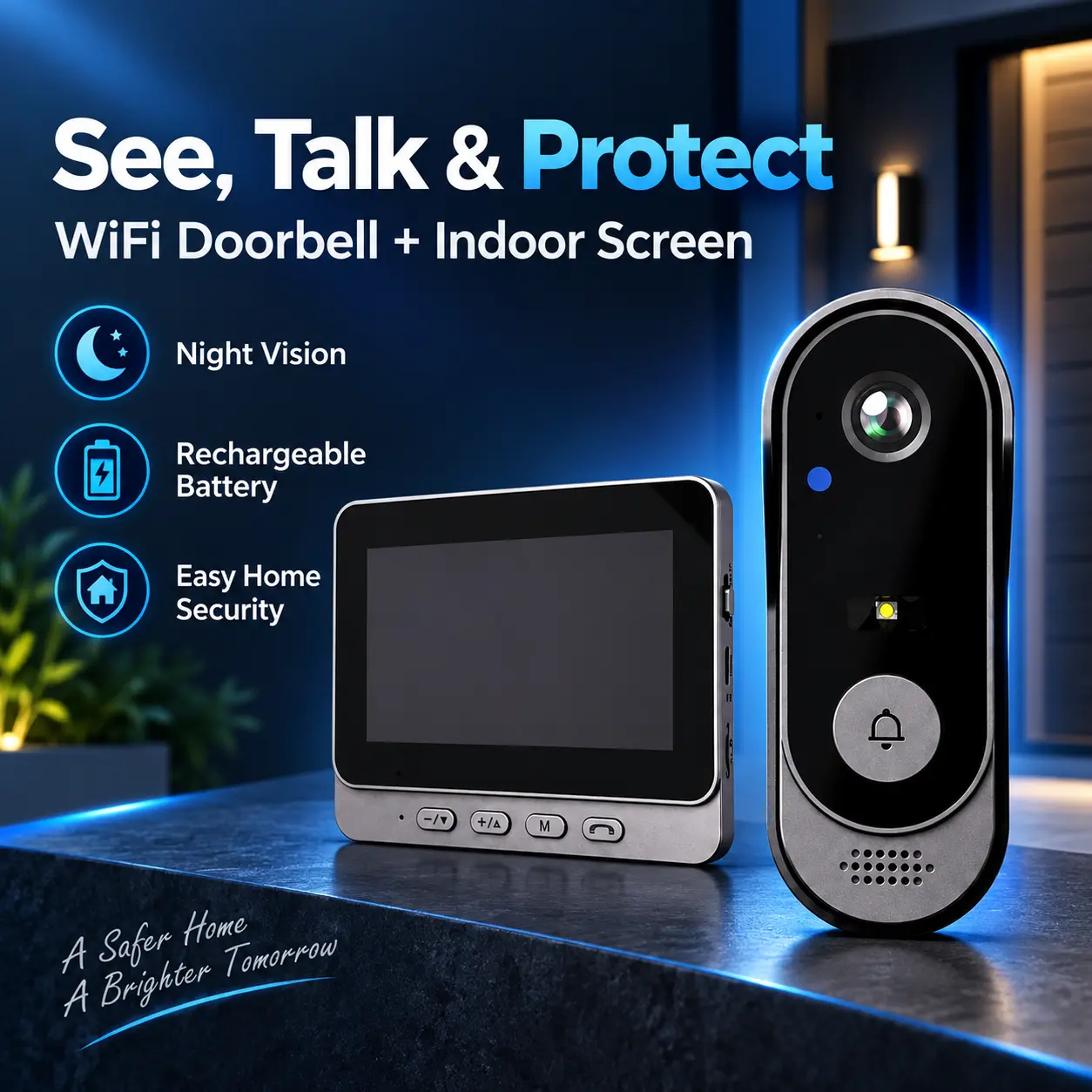 Smart WiFi Video Doorbell Camera with 4.3-Inch Color Monitor, Clear Night Vision, Two-Way Audio and Long Battery Life, Waterproof Front Door Security System for Everyday Home Monitoring