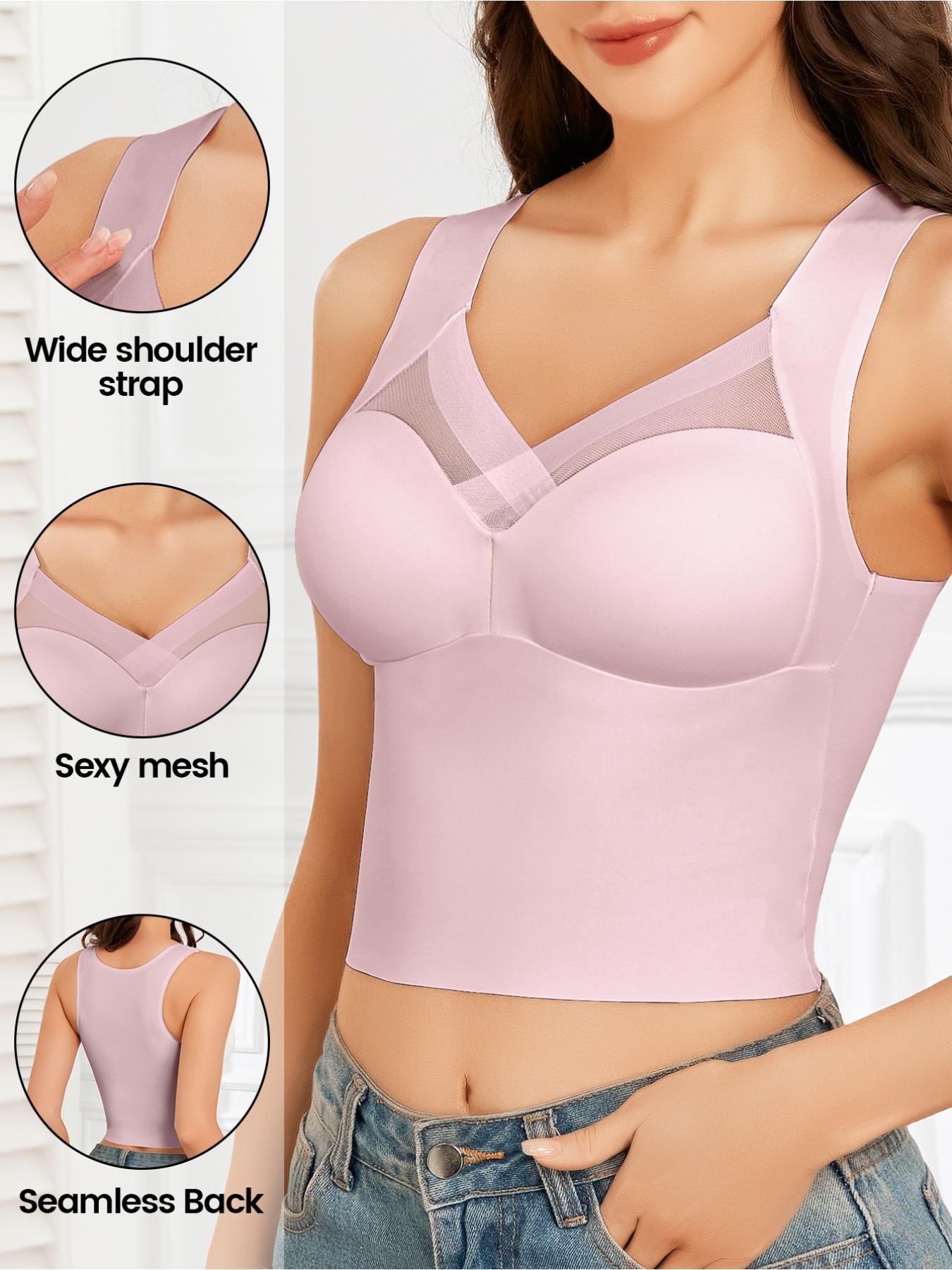 1/5PCS Women's Seamless Wireless Bra, Full Coverage Plunge Design, Medium Support, Contrast Mesh Lining, Casual Daily Wear, Perfect for Dates & Parties,Christmas gifts, Valentine's Day gifts