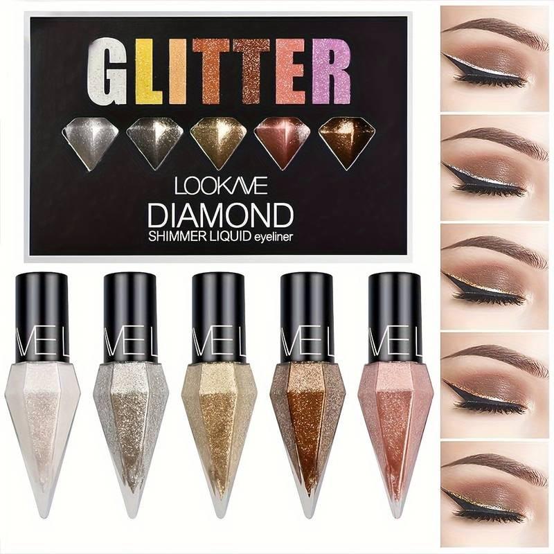 Five-Pack Diamond Glitter Eyeliner Liquid 12.5g, Long-Lasting Waterproof Eye Makeup, Perfect for Dramatic Looks, Ideal for All Skin Types