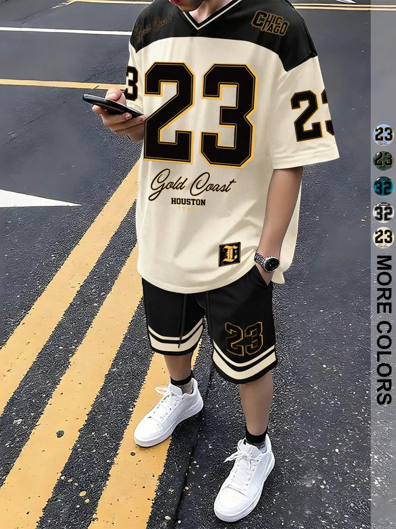 Men's 2-Piece 23 Number Print Tee and Shorts Set, Fashionable Comfortable Casual, Ideal for Daily Leisure Activities