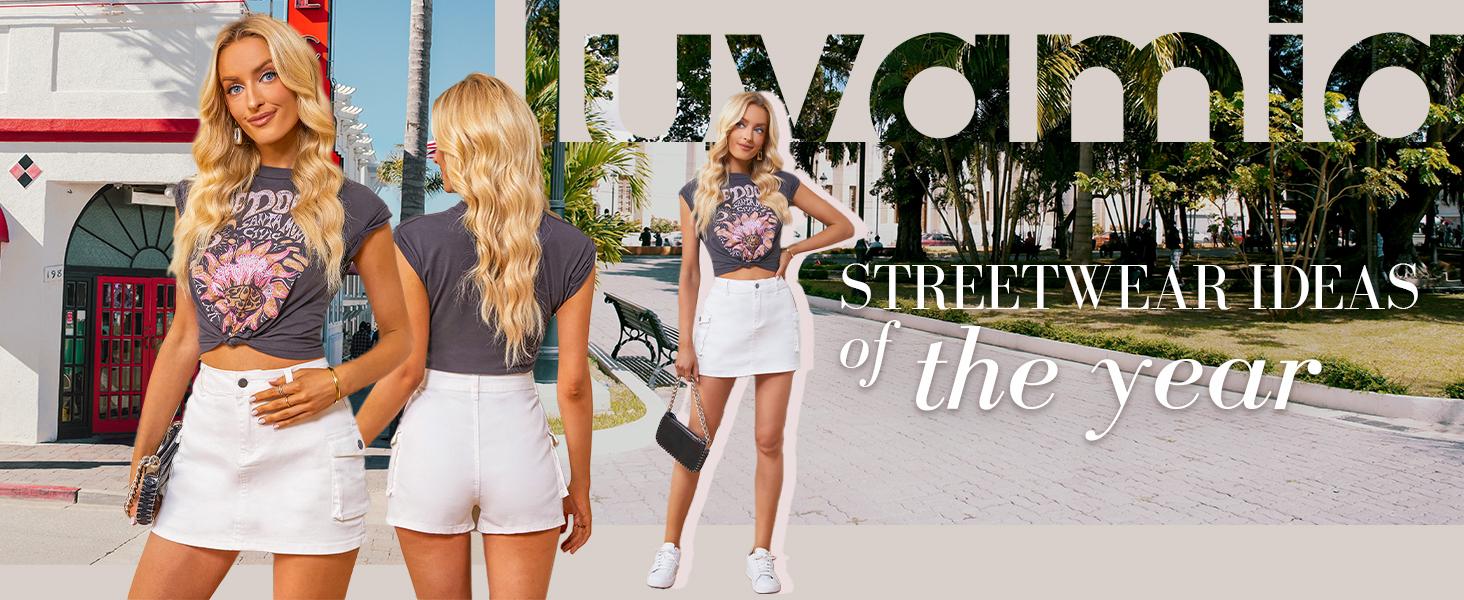 Luvamia Cargo Shorts for Women High Waisted Mini Skort with Pockets Y2K Style Casual Summer Skorts Comfortable Cotton Blend Fabric Womenswear Bottom Fitted Basic jean shorts jorts