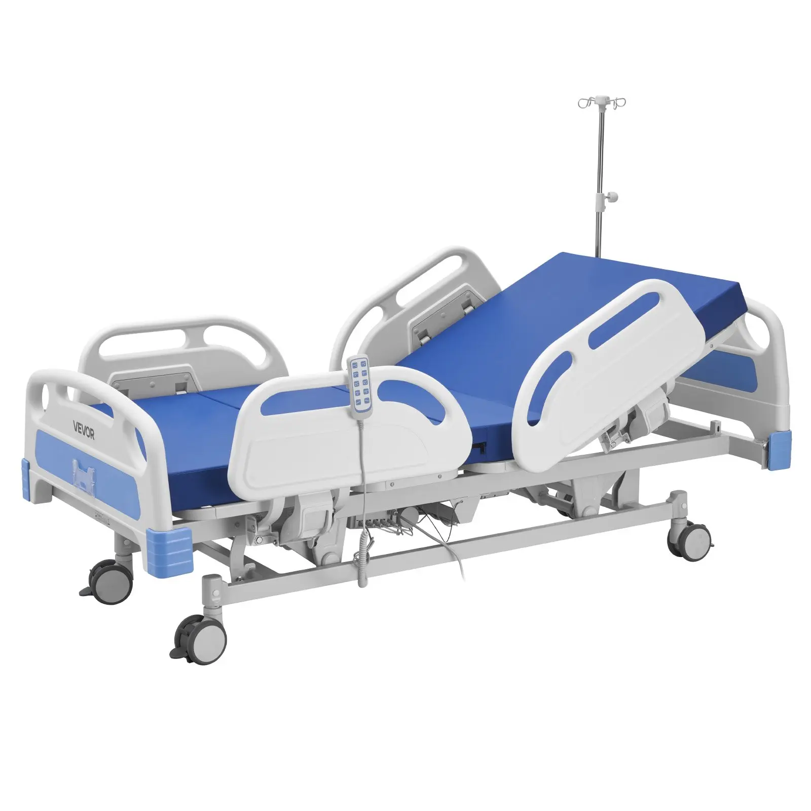 VEVOR Premium 5-Function Full Electric Medical Bed, ICU Hospital Bed with Trendelenburg & Reverse Trendelenburg, 5" Locking Casters, High-Density Mattress, 550LBS Weight Capacity for Home & Hospital Use