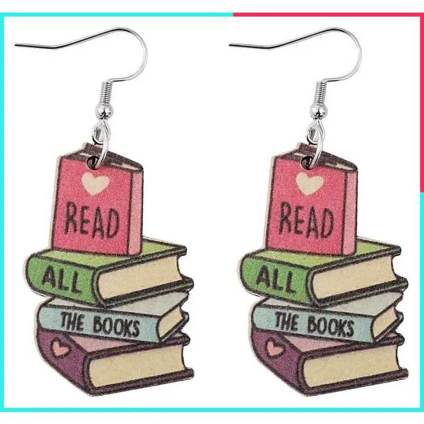Handmade Wooden Pencil Drop Earrings, Stack of Books Reading Dangle Earrings, Librarian & Teacher Appreciation Gift, Back to School Graduation Jewelry for Students