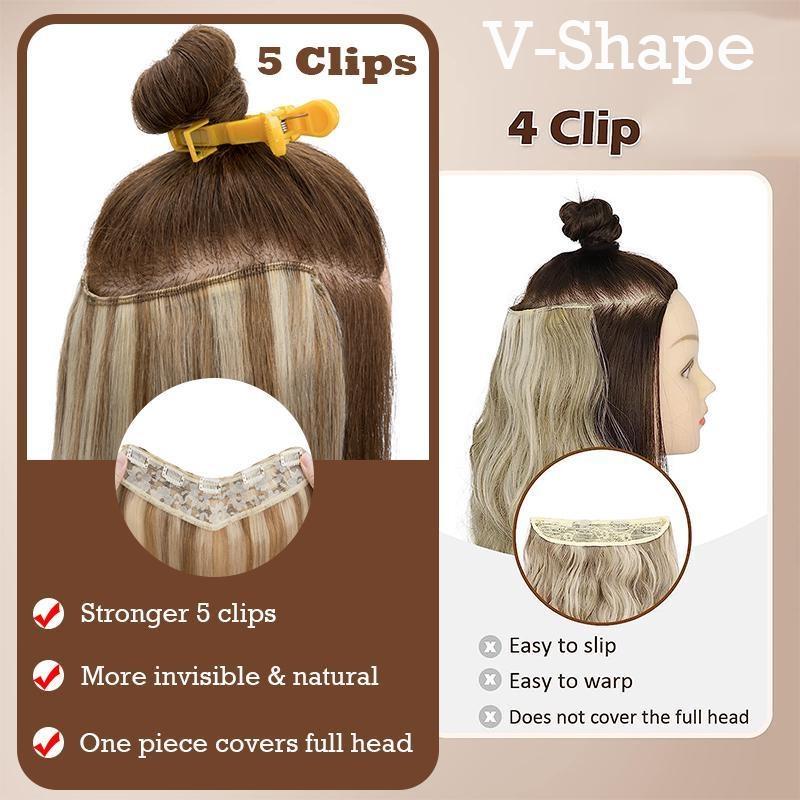 Remy Human Hair Extensions Clip In Hair Extensions V Shape 12 Inch-22 Inch Long Straight Invisible Hairpiece for Women Adding Hair Volume